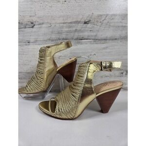 Vince Camuto Heeled Sandals Women 8.5 Gold Braided Strappy Leather
